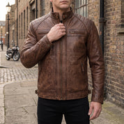 Men's Brown Leather Cafe Racer Jacket — Gatfield
