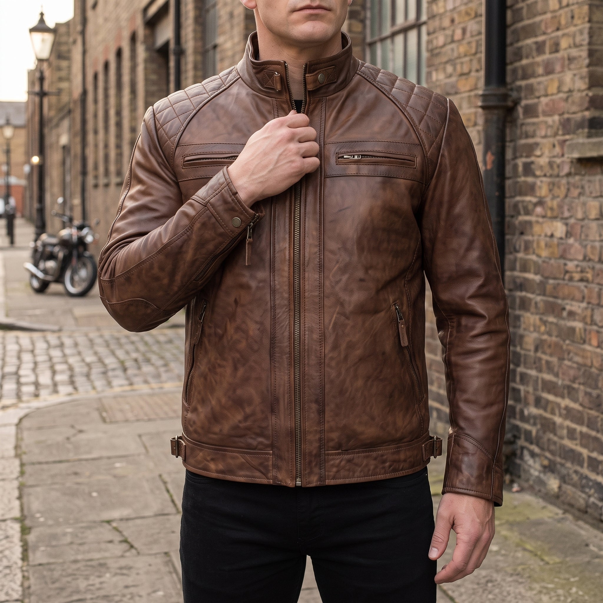 Men's Brown Leather Cafe Racer Jacket — Gatfield