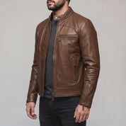 Men's Brown Leather Cafe Racer Jacket — Holton
