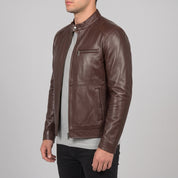 Men's Brown Leather Biker Jacket — Kendal