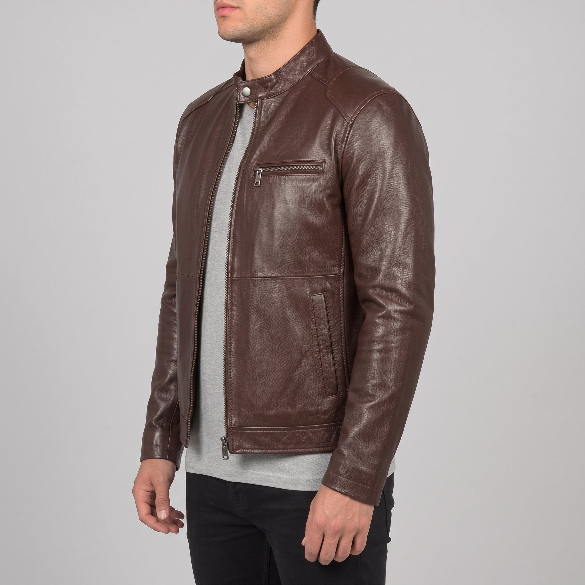 Men's Brown Leather Biker Jacket — Kendal