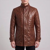Men's Brown Leather Car Coat — Acrebank