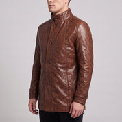 Men's Brown Leather Car Coat — Acrebank