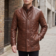 Men's Brown Leather Car Coat — Acrebank