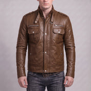 Men's Brown Leather Field Jacket — Benedict