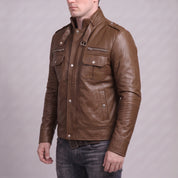 Men's Brown Leather Field Jacket — Benedict