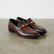 Mens brown leather formal shoes, Men Crocodile patterned shoes moccasins - 3-4-right-view