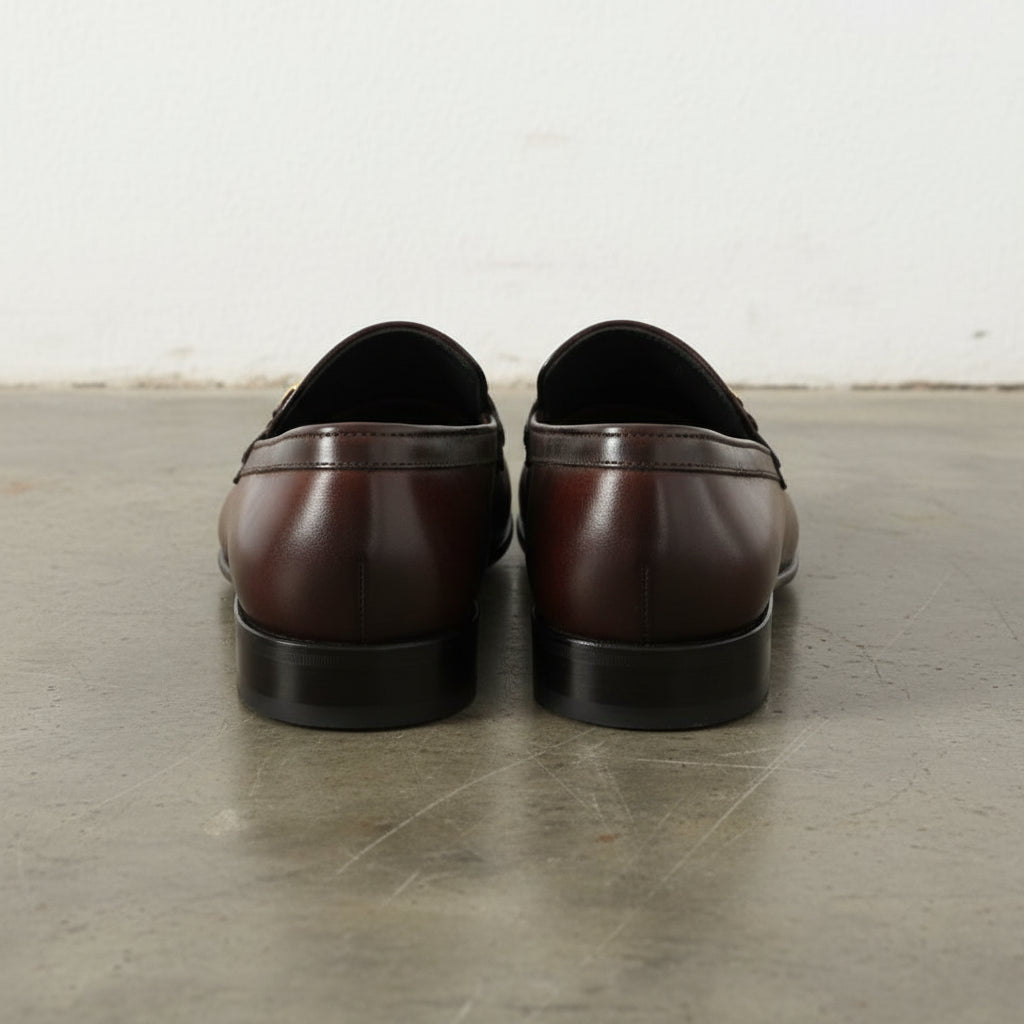 Mens brown leather formal shoes, Men Crocodile patterned shoes moccasins - back-view