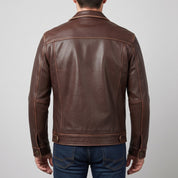 Men's Brown Leather Trucker Jacket — Baynards