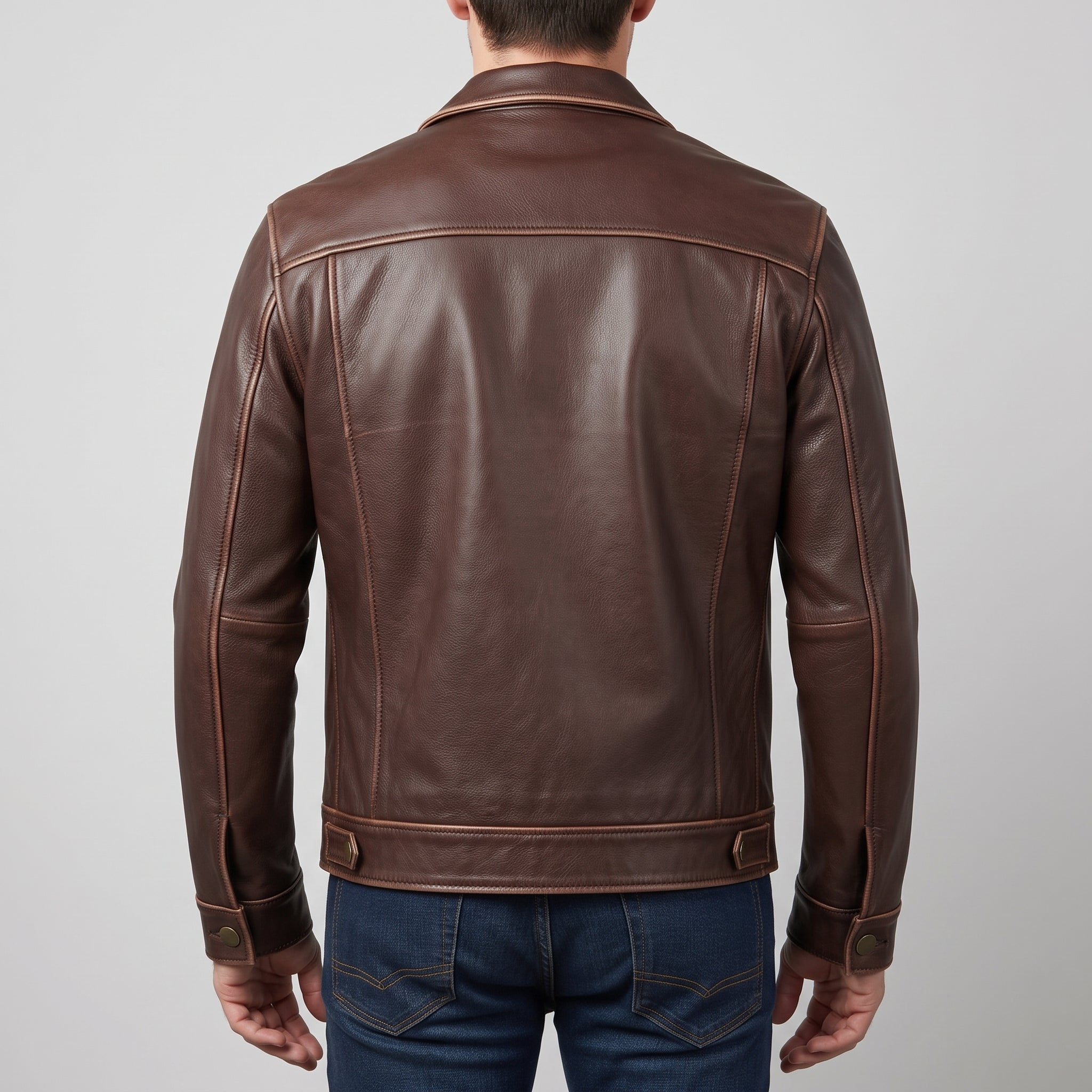 Men's Brown Leather Trucker Jacket — Baynards
