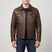 Men's Brown Leather Trucker Jacket — Baynards