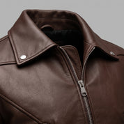 Men's Brown Leather Moto Bomber Jacket — Abberall