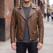 Men's Brown Leather Perfecto Jacket — Audley