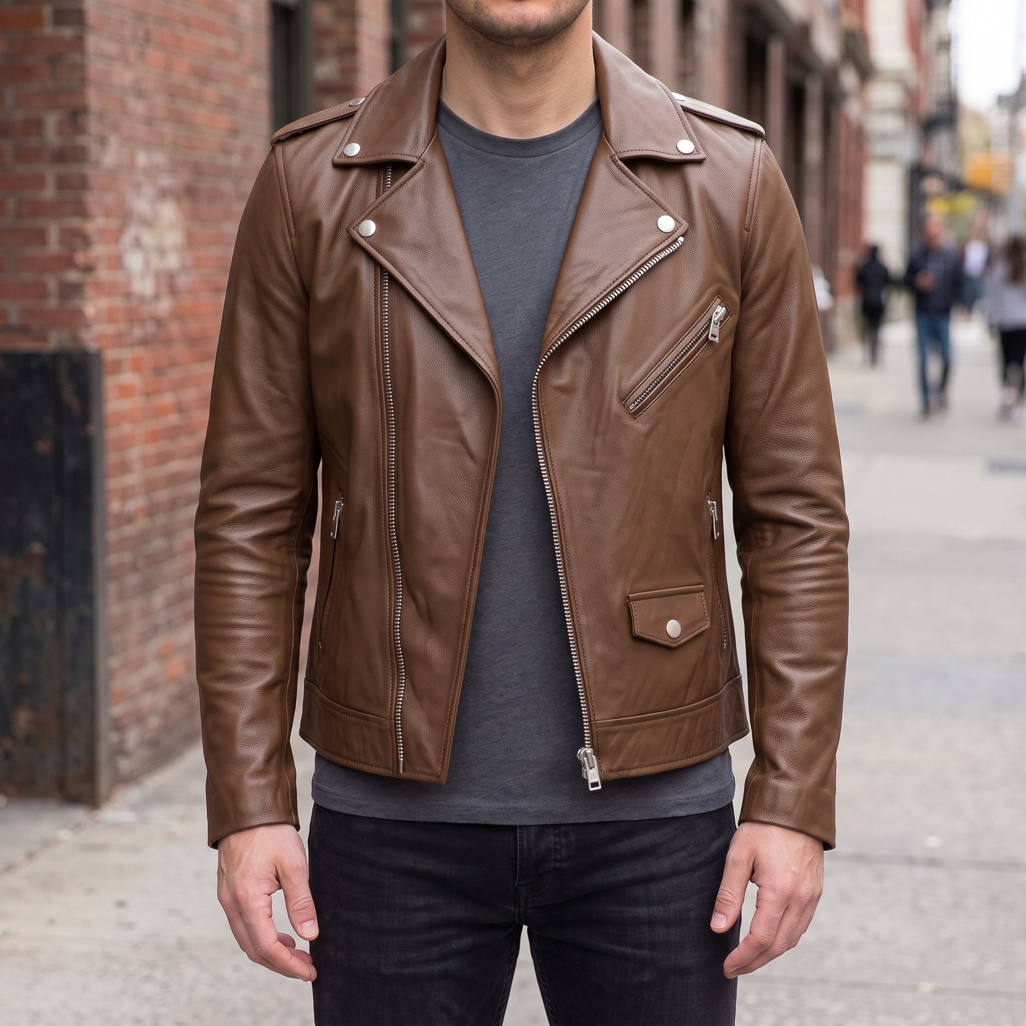 Men's Brown Leather Perfecto Jacket — Audley