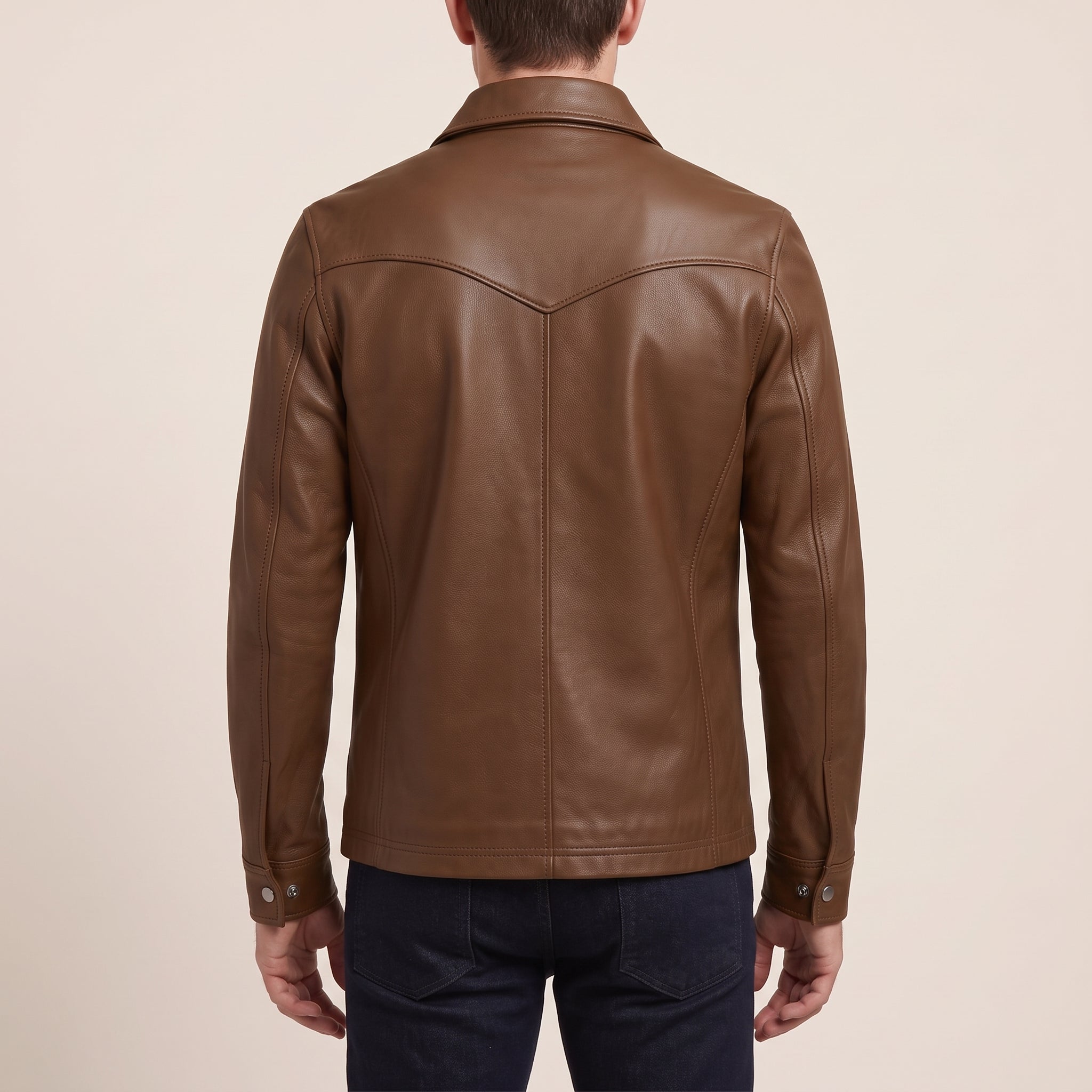 Men's Brown Leather Shirt Jacket — Cursley