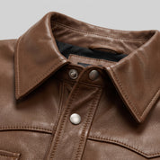 Men's Brown Leather Shirt Jacket — Cursley