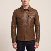 Men's Brown Leather Shirt Jacket — Cursley