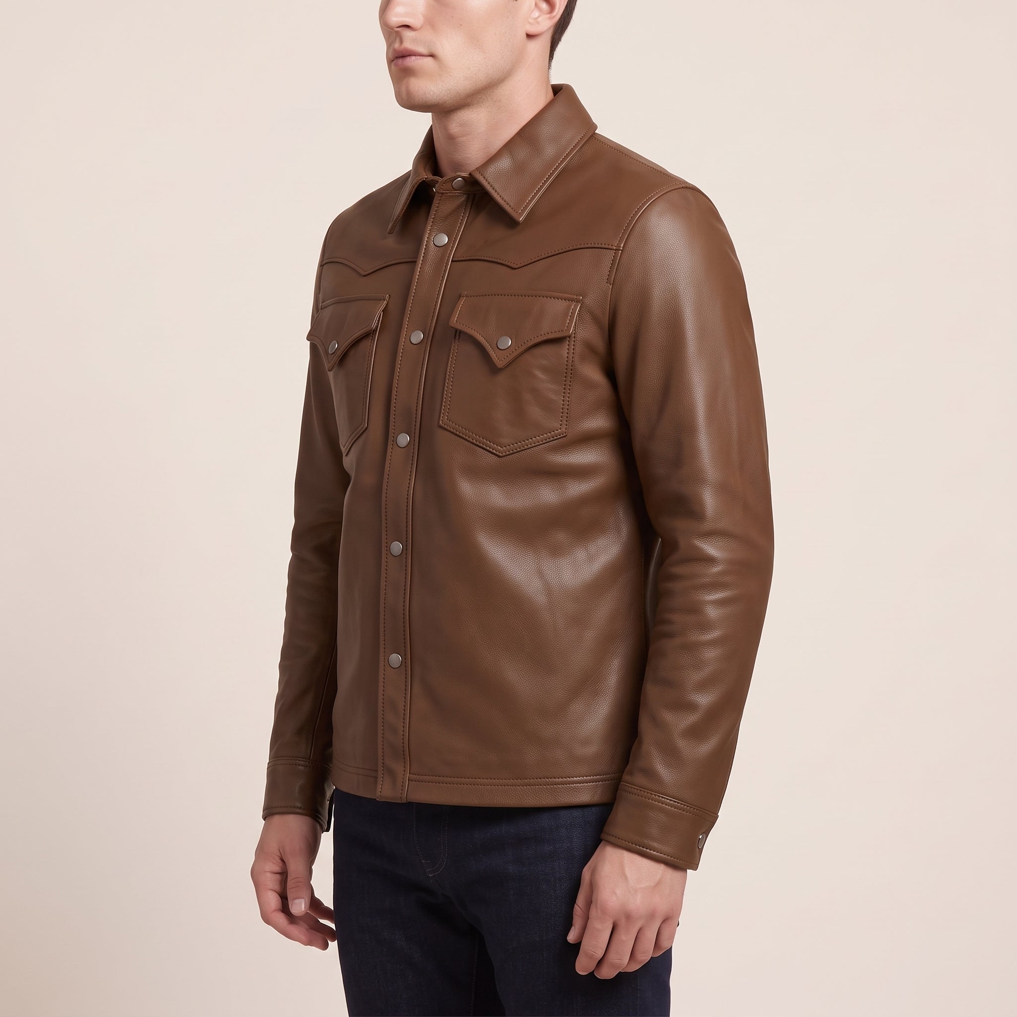 Men's Brown Leather Shirt Jacket — Cursley