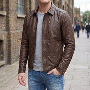 Men's Brown Leather Biker Jacket — Hooper