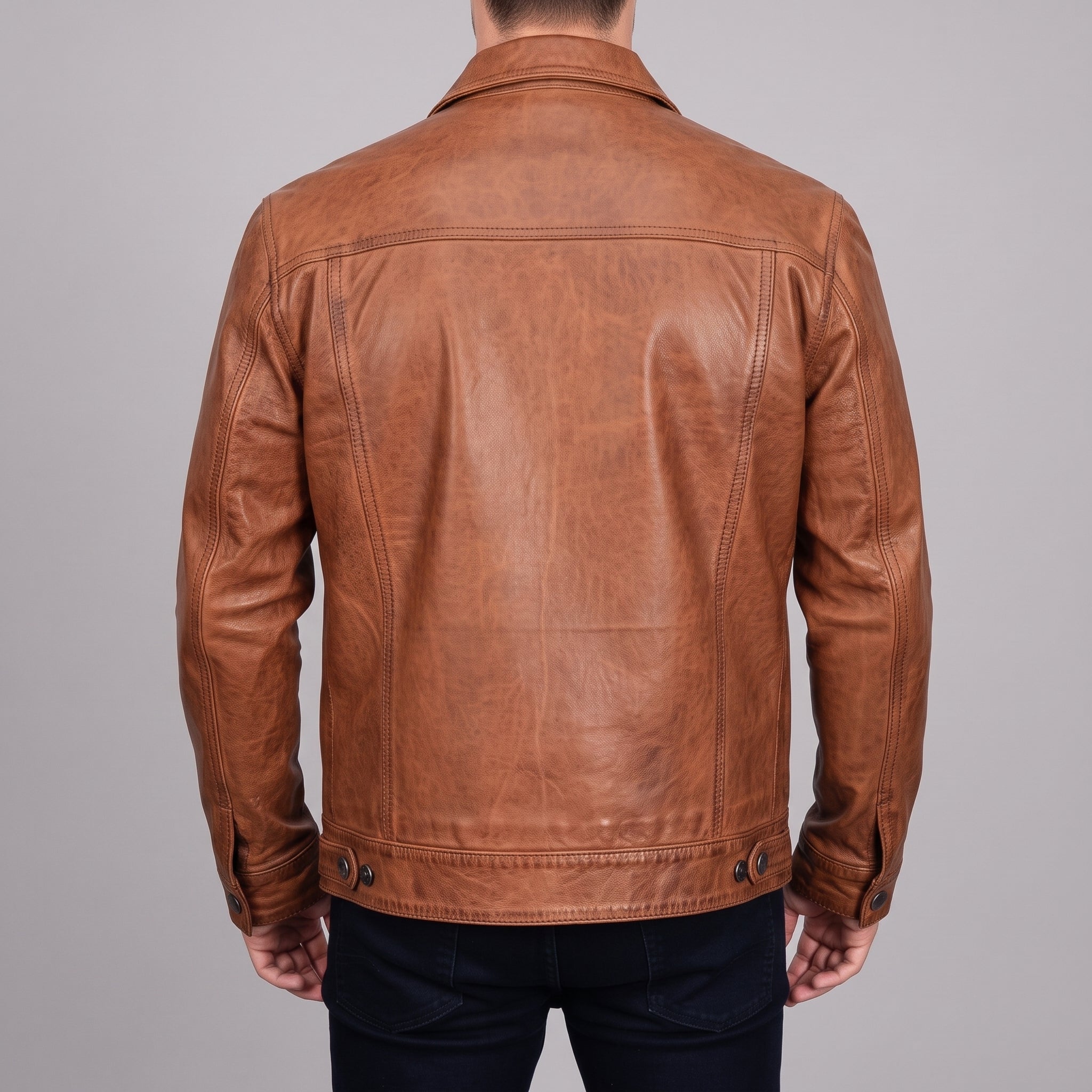 Men's Brown Leather Trucker Jacket — Dyer
