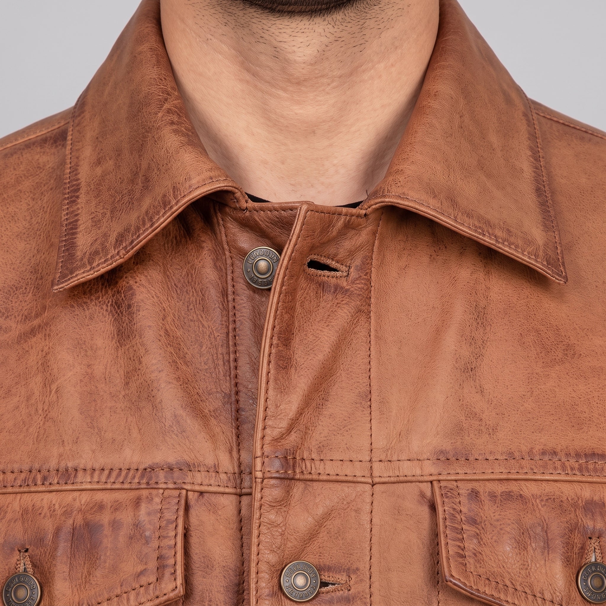 Men's Brown Leather Trucker Jacket — Dyer