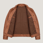 Men's Brown Leather Trucker Jacket — Dyer