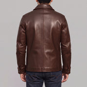 Men's Brown Leather Trucker Jacket — Moulton