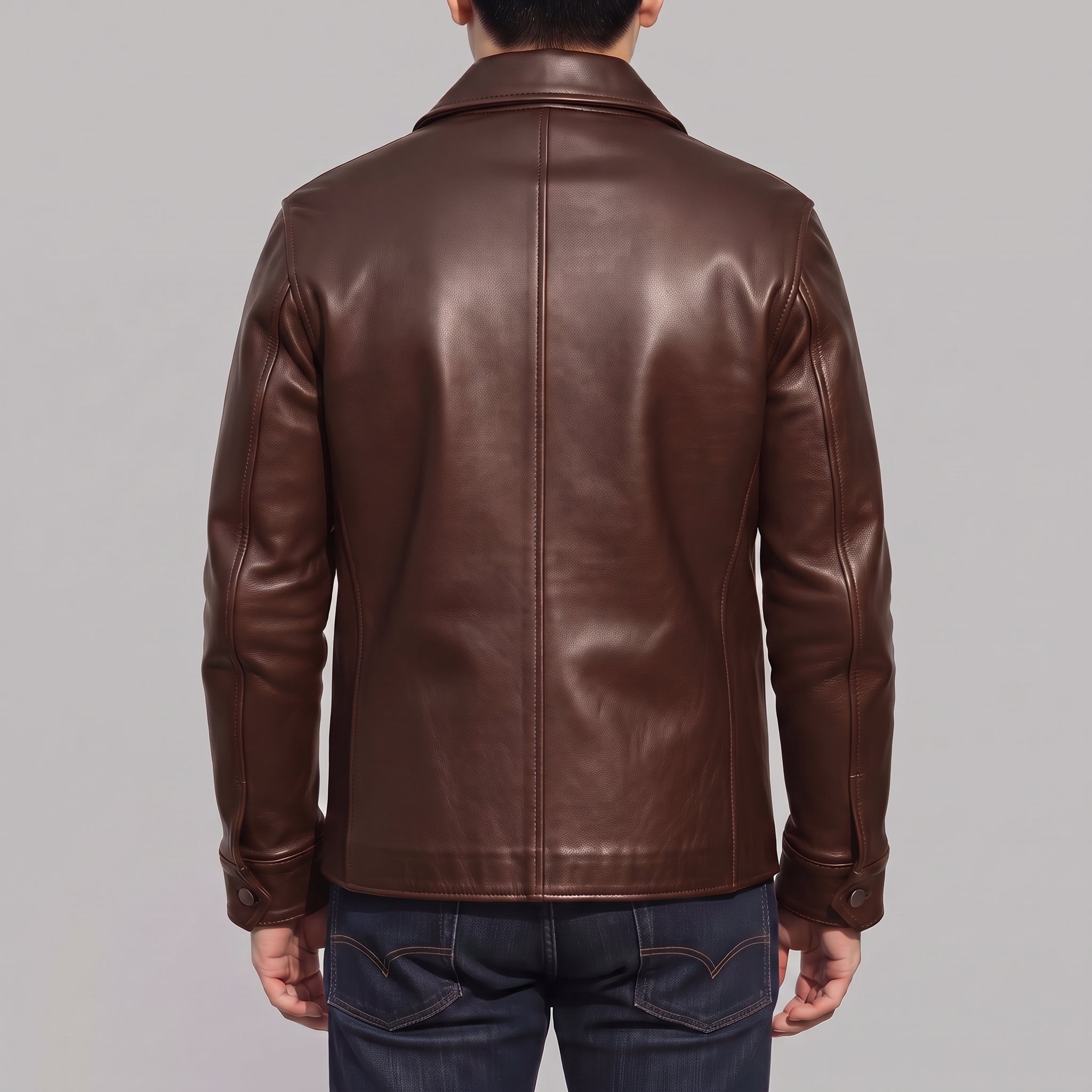 Men's Brown Leather Trucker Jacket — Moulton