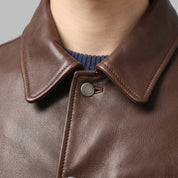 Men's Brown Leather Trucker Jacket — Moulton