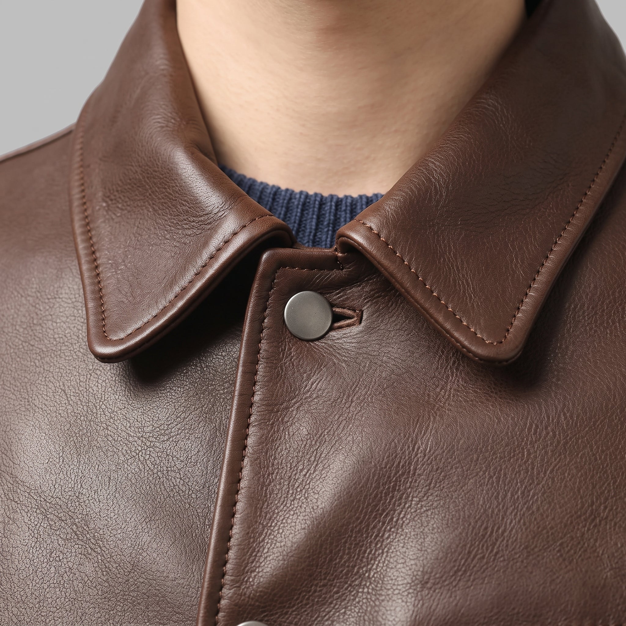 Men's Brown Leather Trucker Jacket — Moulton