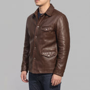 Men's Brown Leather Trucker Jacket — Moulton