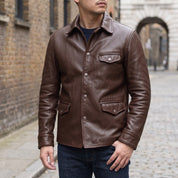 Men's Brown Leather Trucker Jacket — Moulton