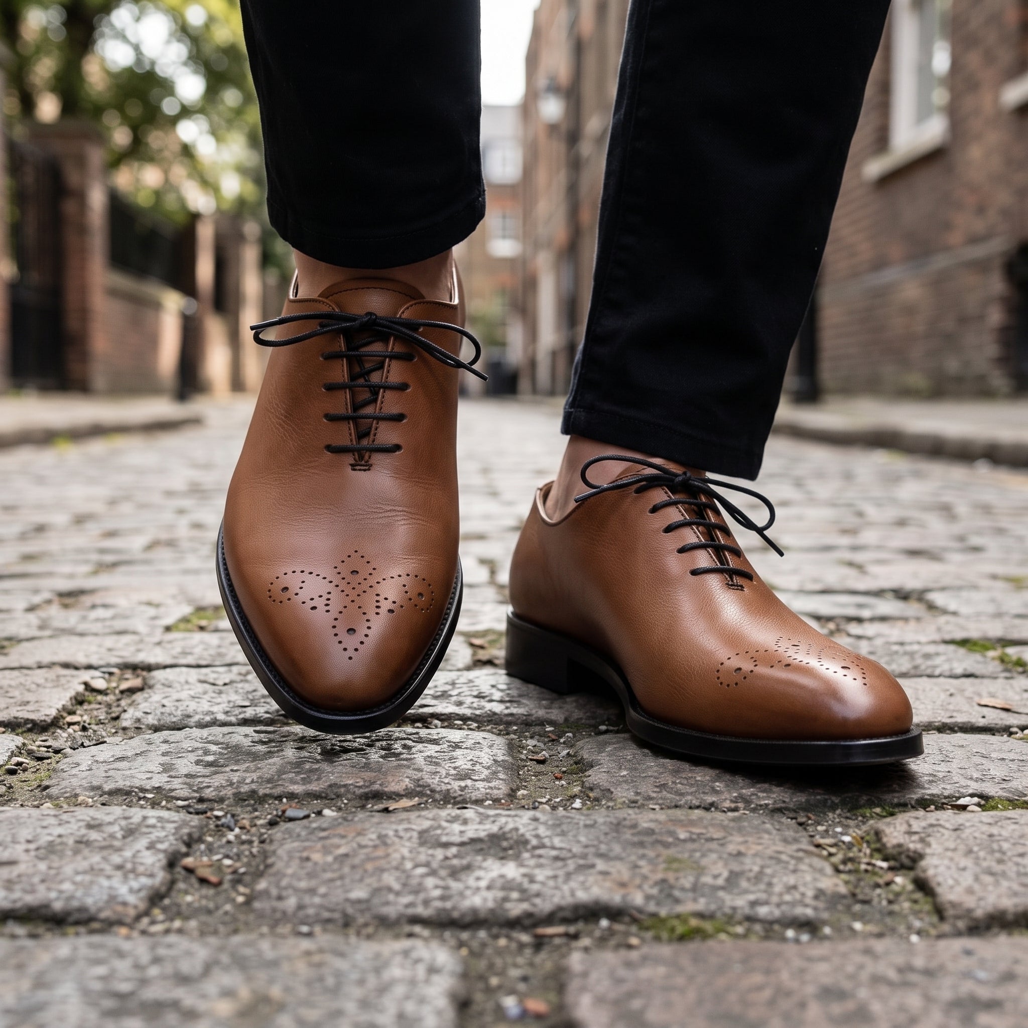 Men's Brown Medallion-Toe Leather Oxfords — Norton