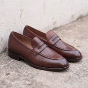 Men's Brown Moc-Toe Leather Penny Loafers — Hemsworth