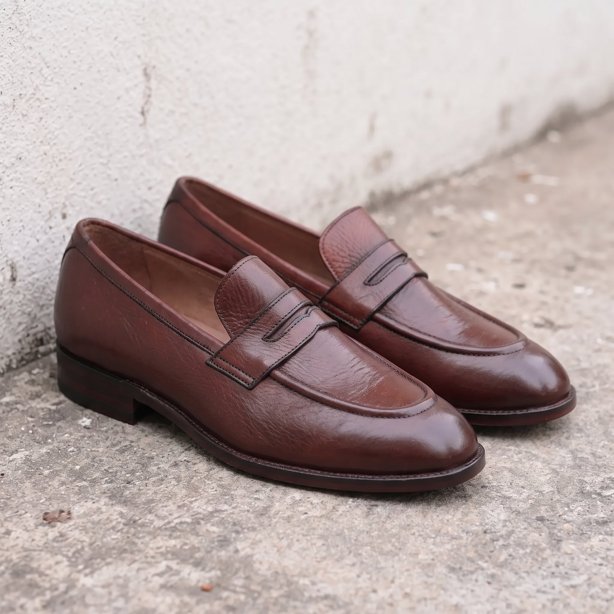 Men's Brown Moc-Toe Leather Penny Loafers — Hemsworth