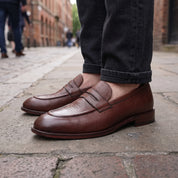 Men's Brown Moc-Toe Leather Penny Loafers — Hemsworth