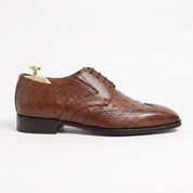 Men's Brown Ostrich-Embossed Leather Wingtip Derbys — Farnell