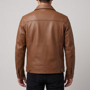 Men's Brown Pebbled Leather Trucker Jacket — Hookham