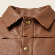 Men's Brown Pebbled Leather Trucker Jacket — Hookham