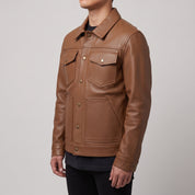 Men's Brown Pebbled Leather Trucker Jacket — Hookham