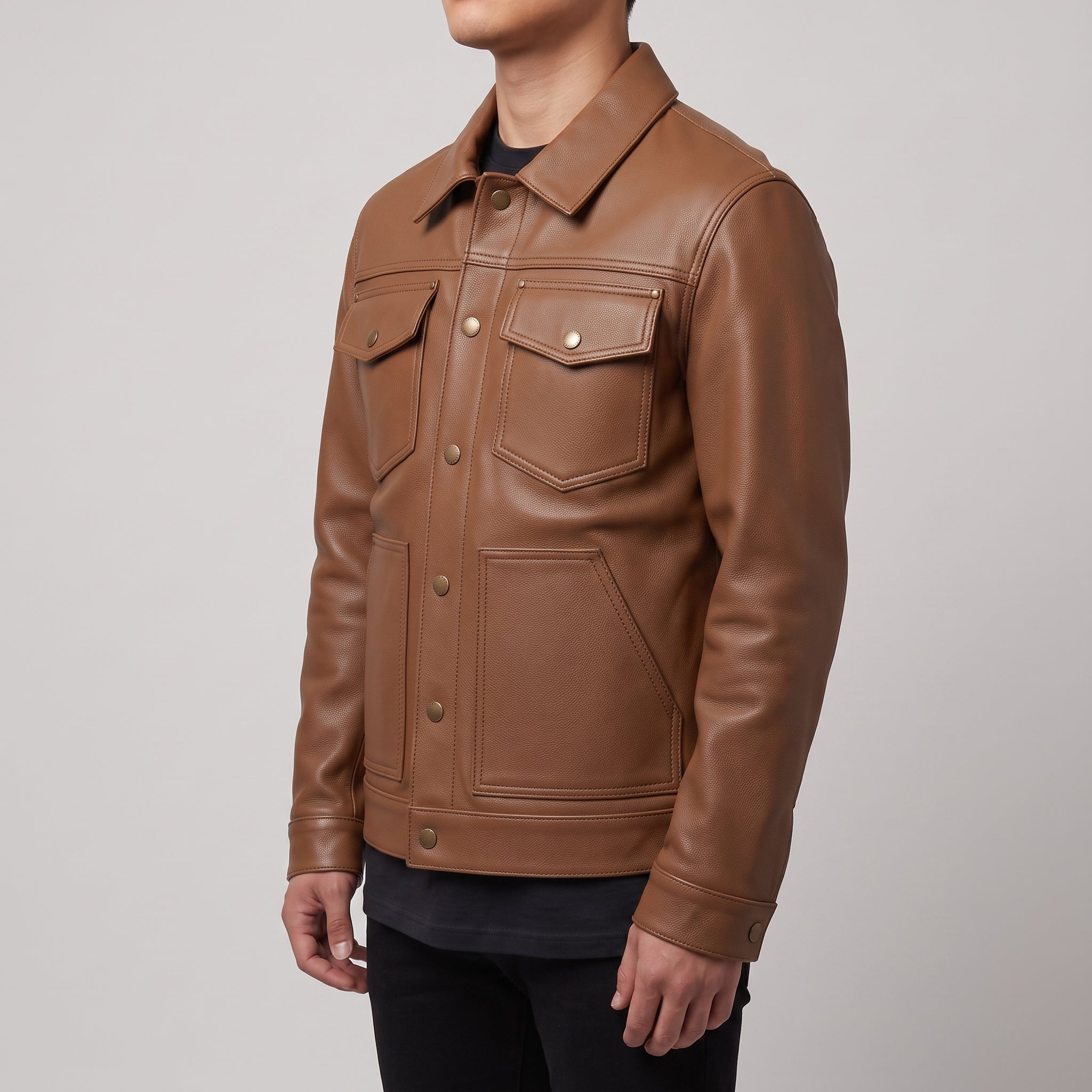 Men's Brown Pebbled Leather Trucker Jacket — Hookham