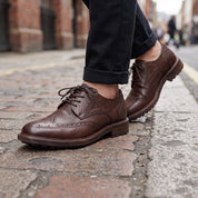 Men's Brown Pebbled Leather Wingtip Brogue Derbys — Dalesford