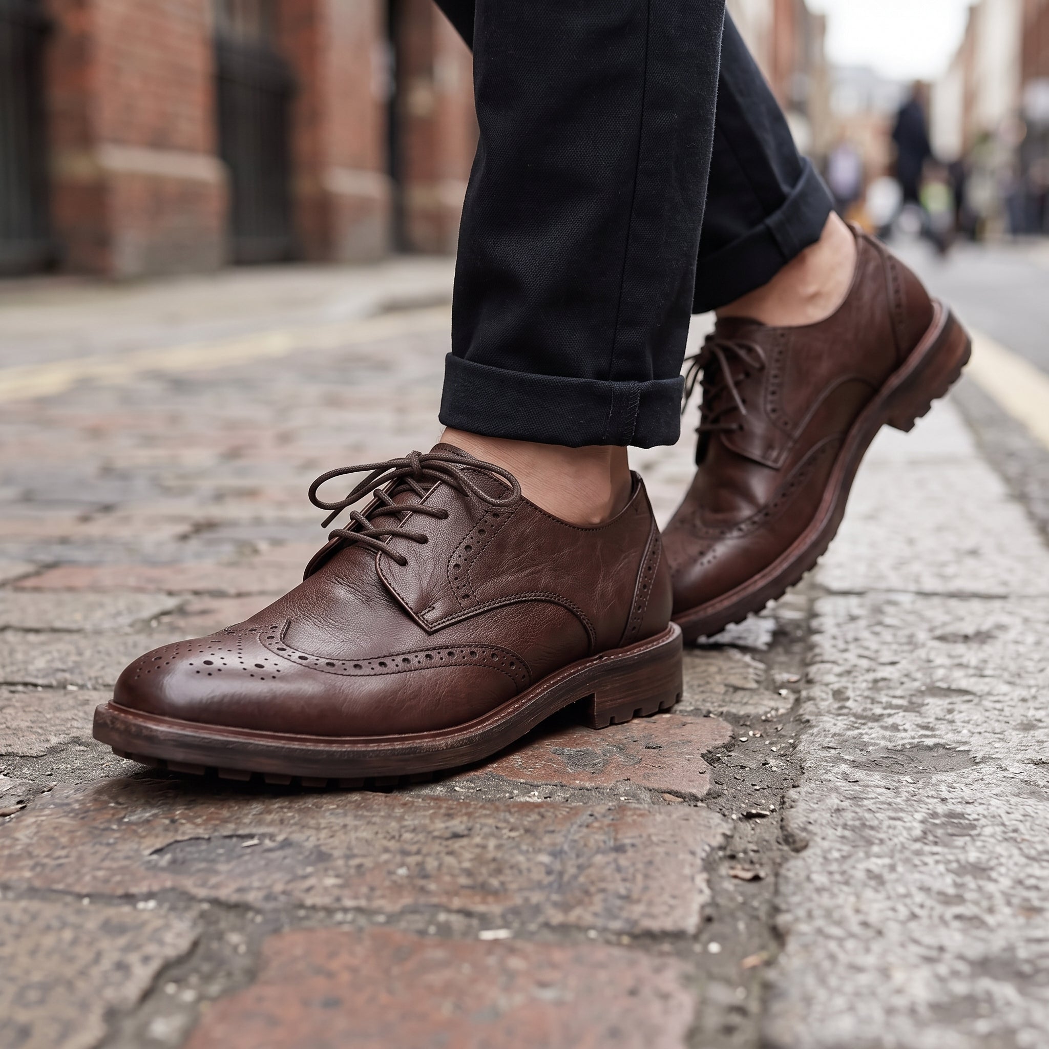 Men's Brown Pebbled Leather Wingtip Brogue Derbys — Dalesford