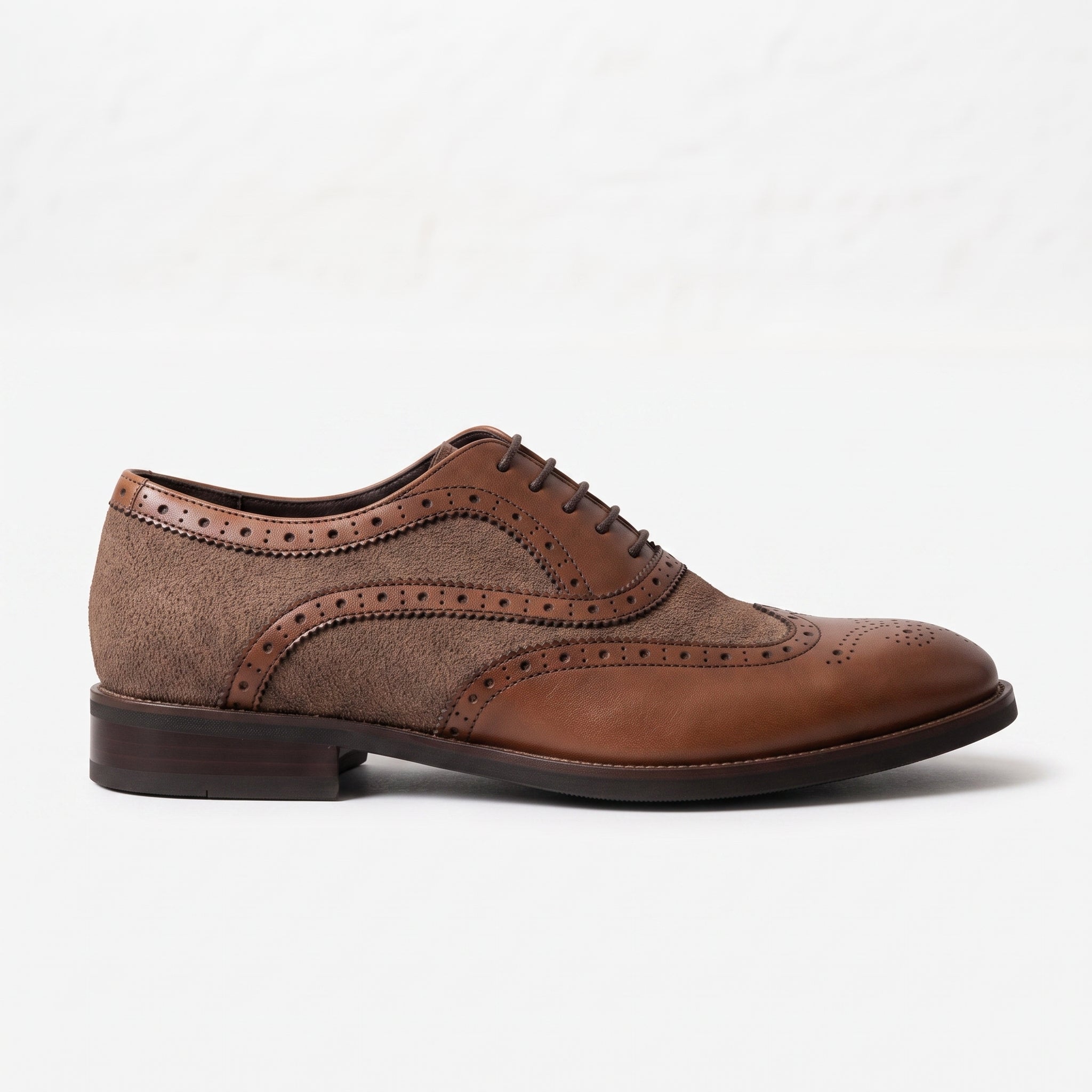 Men's Brown Pebbled Leather Wingtip Oxfords — Neale