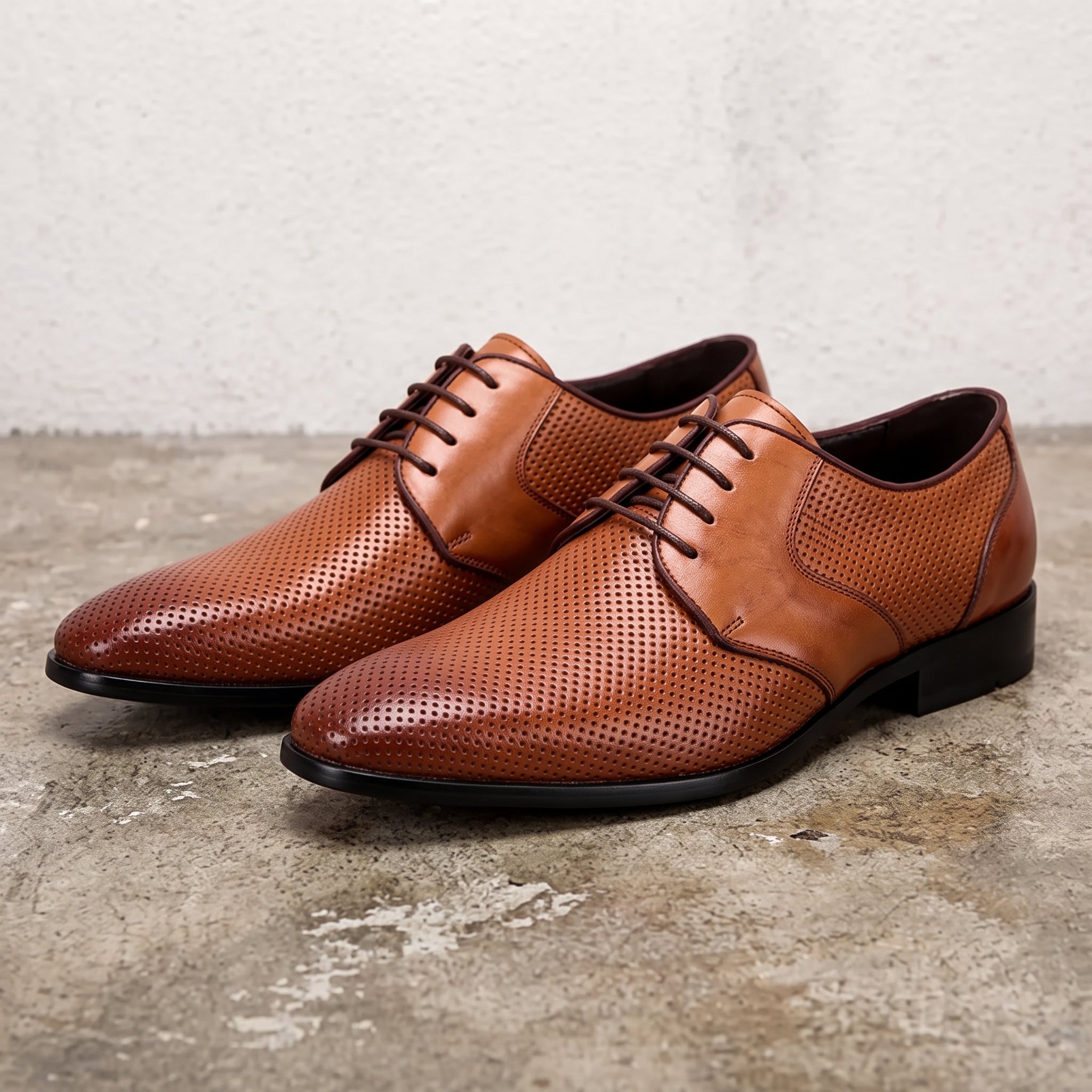 Men's Brown Perforated Leather Derby Shoes — Ingham