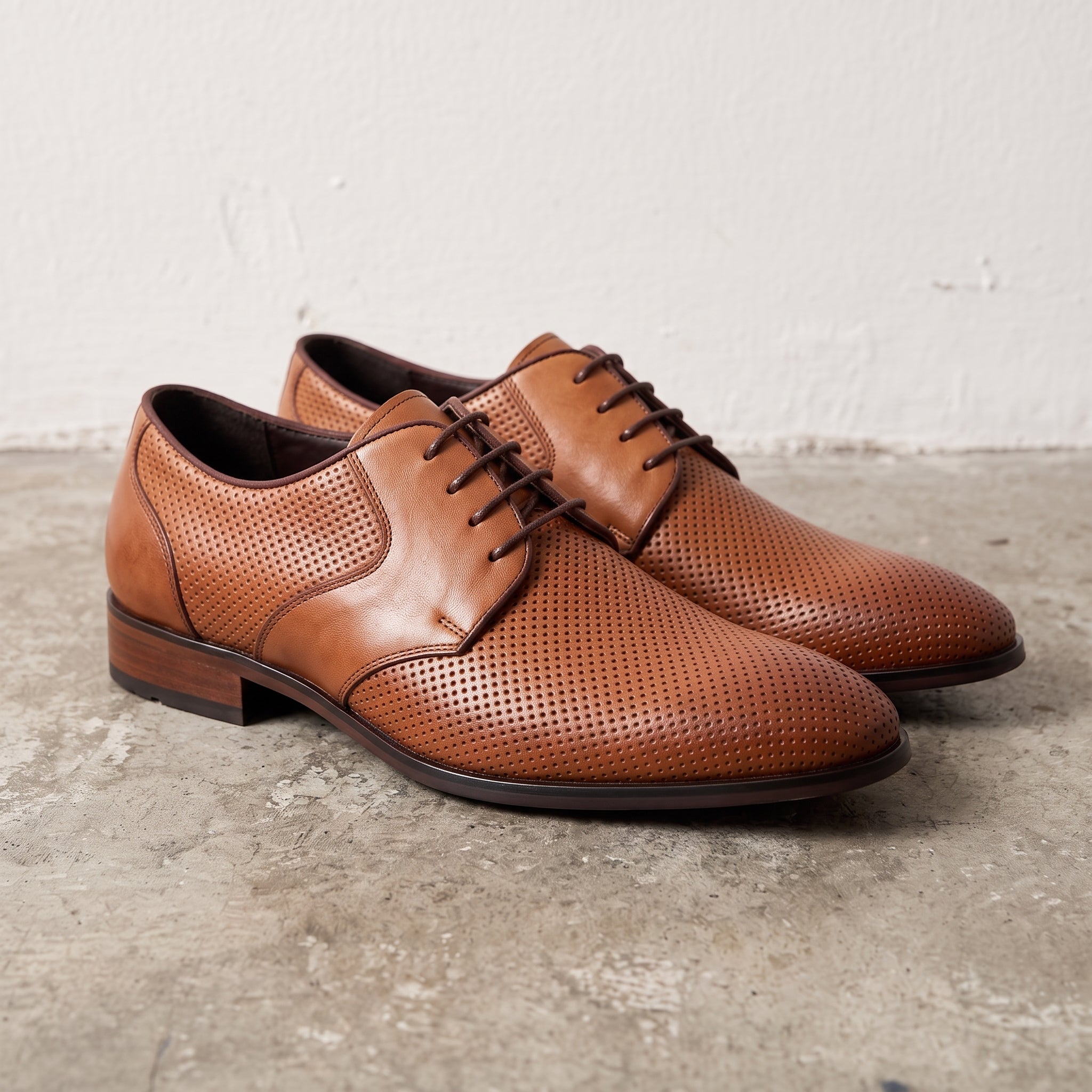 Men's Brown Perforated Leather Derby Shoes — Ingham
