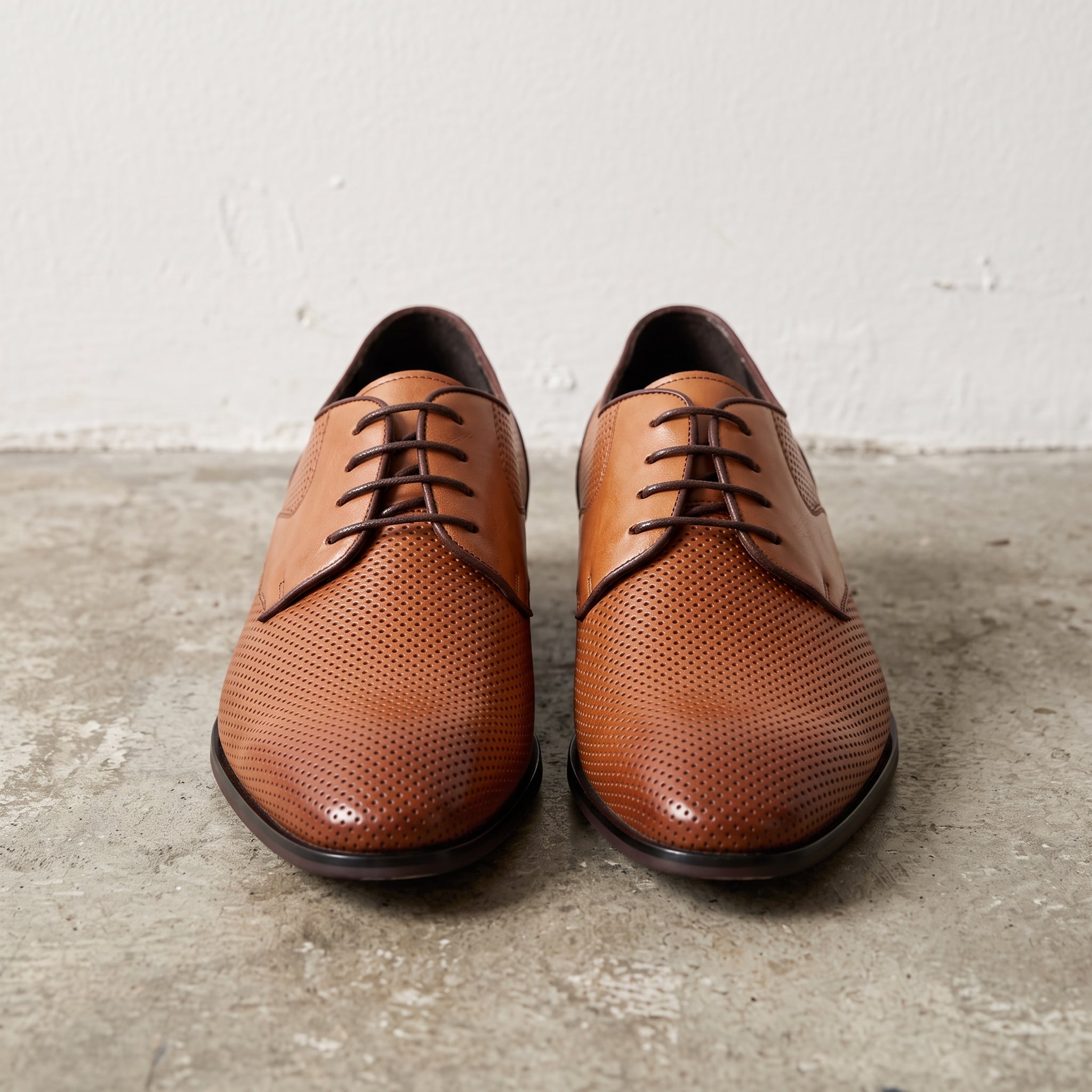 Men's Brown Perforated Leather Derby Shoes — Ingham
