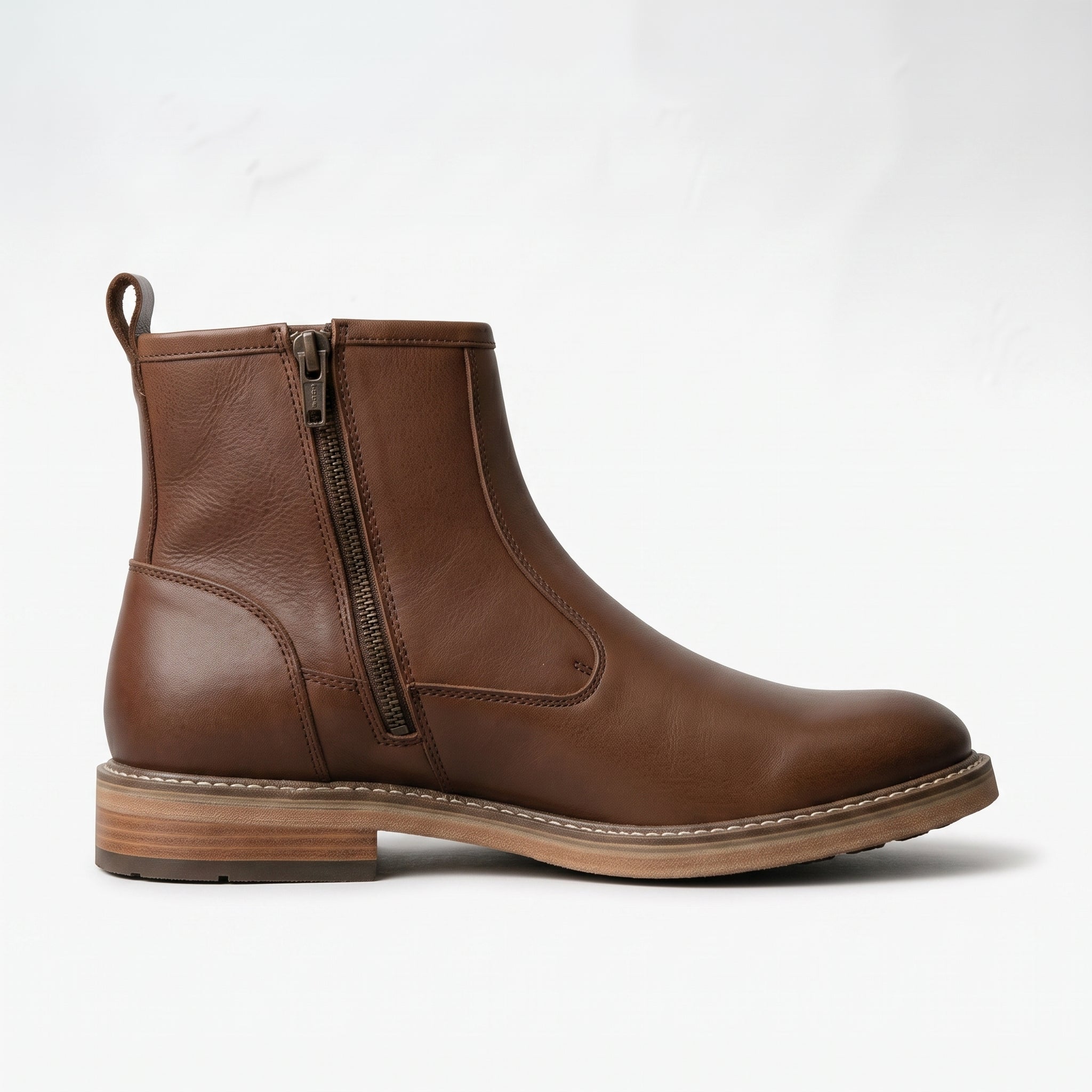 Men's Brown Plain-Toe Leather Ankle Boots — Flindell