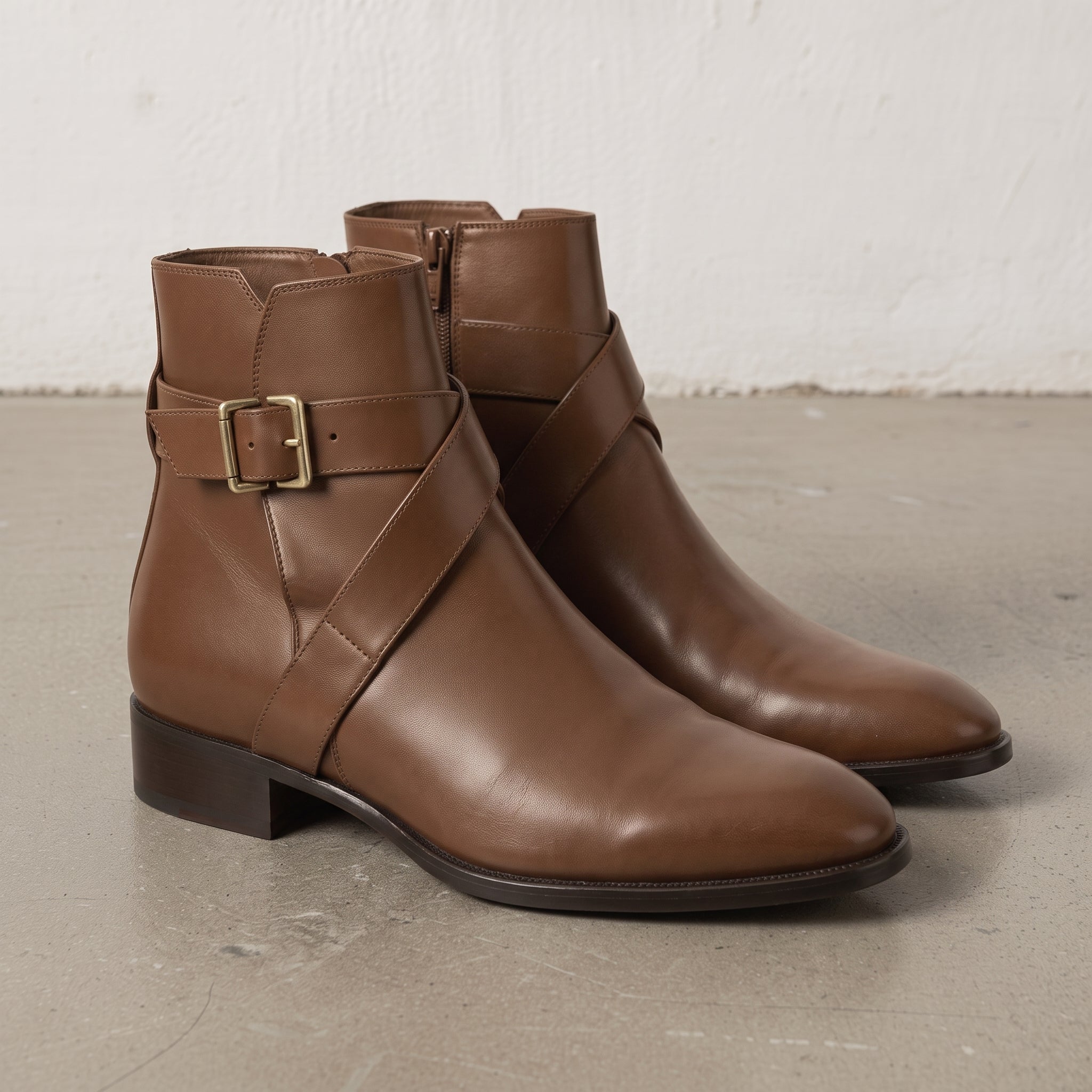 Men's Brown Plain-Toe Leather Ankle Boots — Naughton
