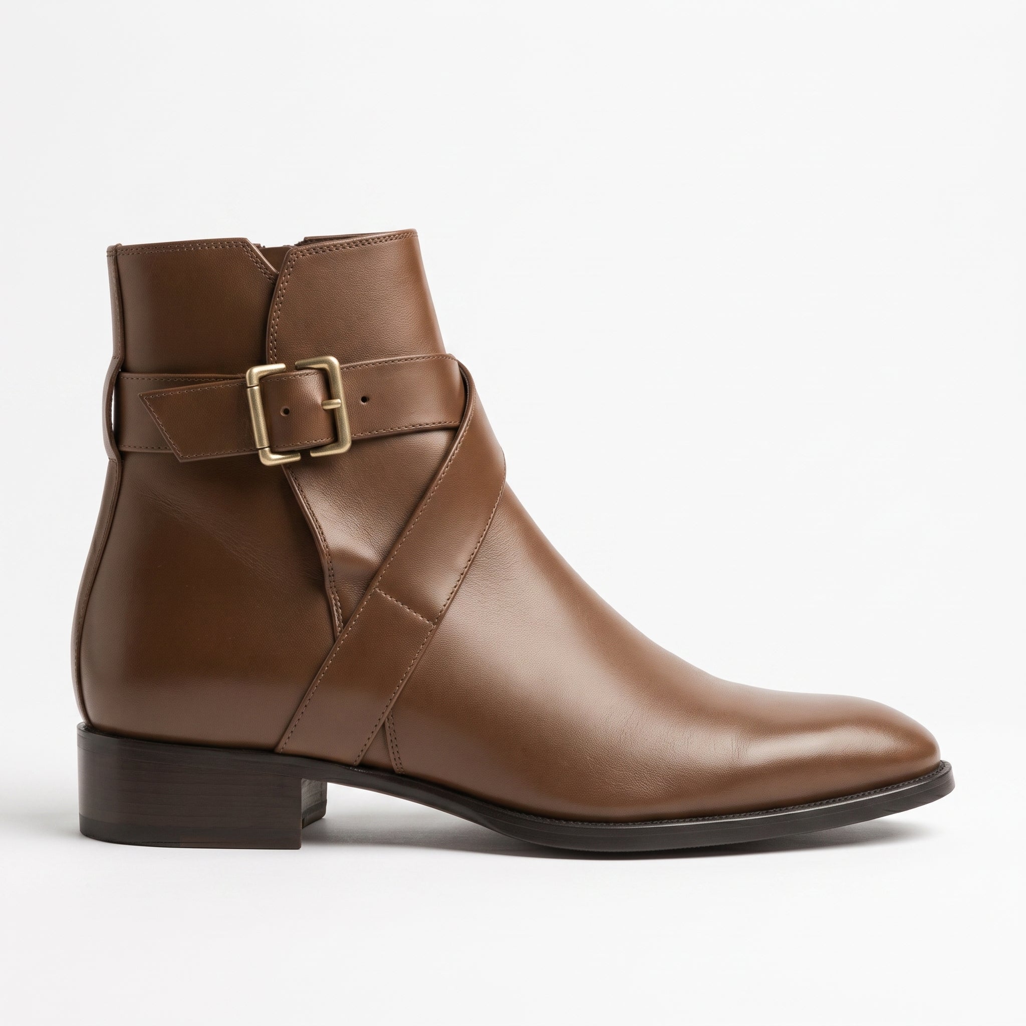 Men's Brown Plain-Toe Leather Ankle Boots — Naughton